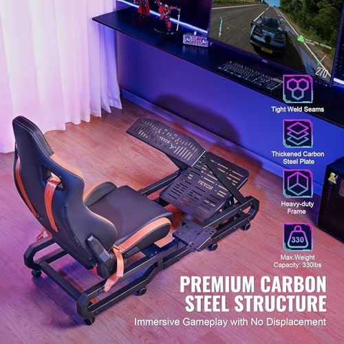 VEVOR Racing Wheel Stand, Racing Cockpit with Wheels for Logitech G923 G920 G29 & Thrustmaster T248P, Heavy Duty Steel Adjustable Cockpit, Max Load 330 LBS - style: Large Base with Wheels