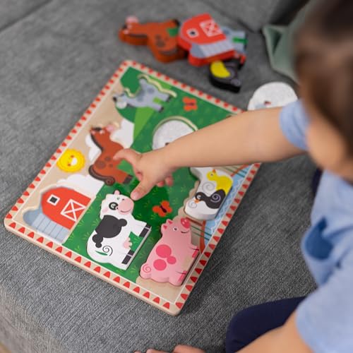 Melissa & Doug Farm Wooden Chunky Puzzle (8 pcs) - FSC Certified | 8 Chunky Wooden Pieces, Stand-Up Farm Animals and Barn, Motor Skill Building Puzzle Play, Toddler Toys for Kids, Ages 2+ - size: 11.95 x 8.95 x 1.0, style: Farm