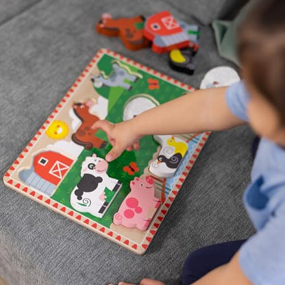 Melissa & Doug Farm Wooden Chunky Puzzle (8 pcs) - FSC Certified | 8 Chunky Wooden Pieces, Stand-Up Farm Animals and Barn, Motor Skill Building Puzzle Play, Toddler Toys for Kids, Ages 2+ - size: 11.95 x 8.95 x 1.0, style: Farm