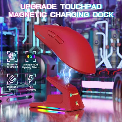 ATTACK SHARK X1 Ultralight Tri Mode Wireless 40000 DPI Gaming Mouse-Red | Magnetic RGB Charging Dock,PixArt PAW3395 Pro Sensor,BT/2.4Ghz/Wired,1K Polling,Optical Micro Switch,Driver for PC Mac Gamer - color: Red