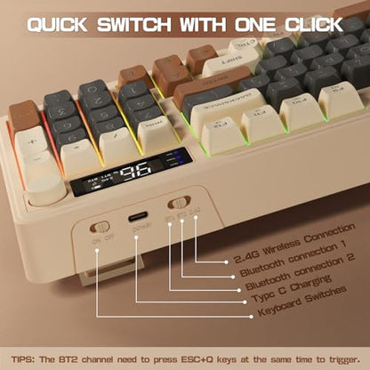 LexonElec M96 Wireless Gaming Keyboard,Knob Control Bluetooth/2.4G Wireless Mechanical Feeling Keyboard,RGB LED Backlit with Display Screen, PBT Keycap, 3000mAh, 94-Key Layout for Win/Mac(Coffee) - color: Coffee