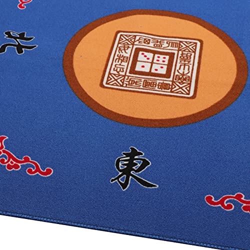 Mahjong Mat with 3 Dice & Carrying Bag, Anti Slip and Noise Reduction Mahjong Table Mat for Poker, Card, Board & Tile Games (Blue, 31.5 inches,Thick：0.1"/2mm) - color: Blue