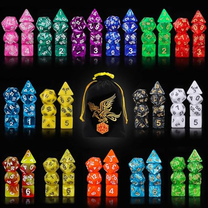 QMay DND Dice Set 15 X 7 Polyhedral Dice (105pcs) with 1 Large Flannel Bag, D&D Dice (D4 D6 D8 D10 D% D12 D20) for Dungeons and Dragons RPG MTG Table Games - color: 15 Sets-105pcs