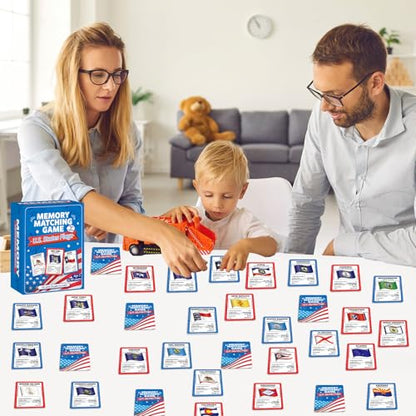 gisgfim 100 PCS Memory Matching Game Flags of U.S. States Concentration Memory Card Educational Cards Games Geography Learn States Capitals Game Gift for Kid Adults Learning Activities Matching Games - style: Flags of U.S. States