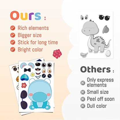 sinceroduct 60 Sheets Make a Face Stickers for Kids, Make Your Own Sticker,20 Styles Waterproof Kids Animal Stickers for Christmas, Party Favor Decoration, Gift, Reward, Travel Activities - style: Animal Style 60