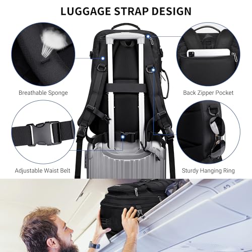 WITZMAN Travel Backpack for Men 45L Convertible Bag Fits 17" Laptop | Large Nylon Carry on Luggage Bag, 3 in 1 Laptop Backpack Airline Approved, For Weekend Getaway, Overnight Trip, B688 Black - color: Black