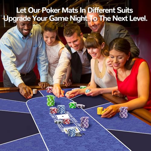 70 x 35 Inch Poker Mat for Table, Texas Hold'em Poker Table Top Mat with Carrying Bag, Waterproof Anti-Slip Rubber Blackjack Mat for Home Game Nights Up to 8 Players - color: 70 X 35 Inch Blue
