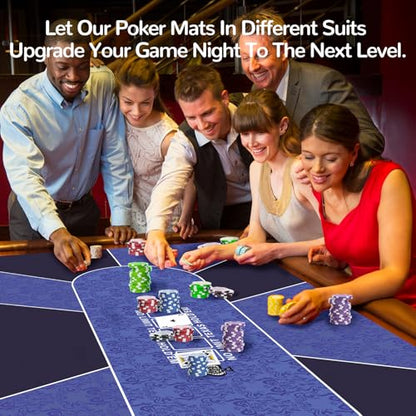 70 x 35 Inch Poker Mat for Table, Texas Hold'em Poker Table Top Mat with Carrying Bag, Waterproof Anti-Slip Rubber Blackjack Mat for Home Game Nights Up to 8 Players - color: 70 X 35 Inch Blue