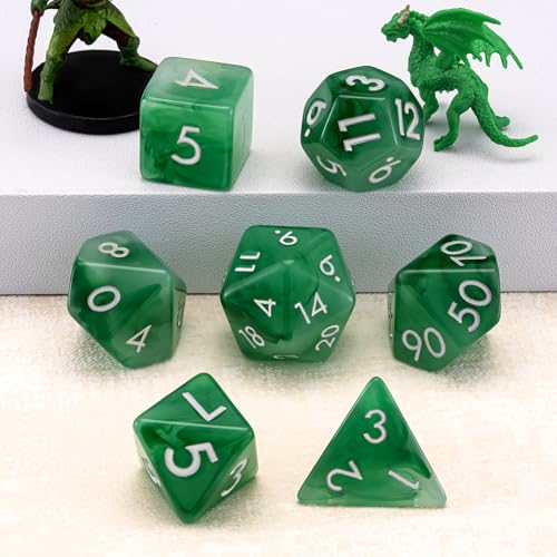 Resin D&D Dice Set, 7-Piece DND Polyhedral Dice (D4, D6, D8, D10, D12, D20, D%) Dungeons and Dragons Dice Set (Imitation Jade) - color: Imitation Jade
