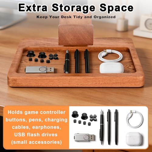 Headset Stand with Dual Controller Holder, Solid Wood Headphone Stand with Storage Base, Gaming Equipment Accessories for Desk, Controller Holder for Gamers