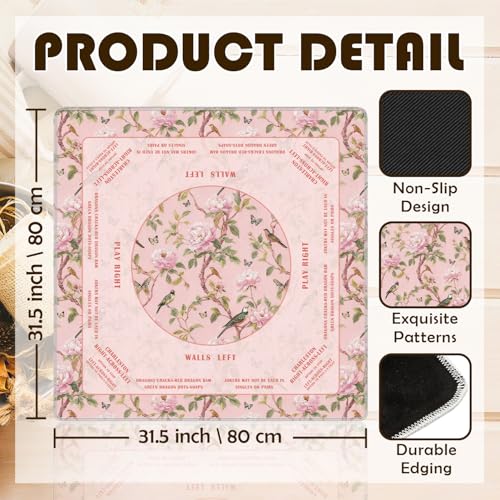 Pink Floral Bird Chinoiserie Mahjong Mat 31.5 x 31.5 in,Traditional Chinese Flower Non-Slip Noise Reduction Gaming Mat for Table American Mahjong Poker Board Games Card Games Dominoes - color: Pink Chinese Style Flower & Bird Mahjong Mat