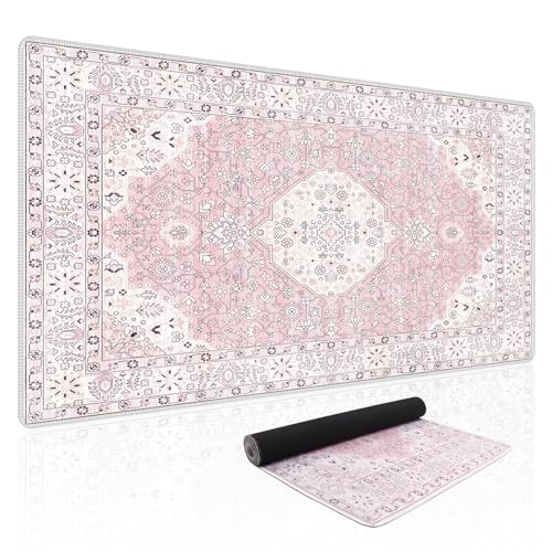 Baziabbo Pink Desk Mat,XXL Extended Large Mouse Pad,Durable Gaming Mousepad with Stitched Edge,Non-Slip Rubber Base Keyboard Desk Pads for Work Home Game - color: B-Pink