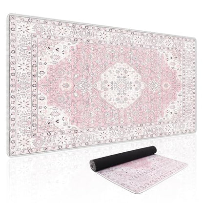 Baziabbo Pink Desk Mat,XXL Extended Large Mouse Pad,Durable Gaming Mousepad with Stitched Edge,Non-Slip Rubber Base Keyboard Desk Pads for Work Home Game - color: B-Pink