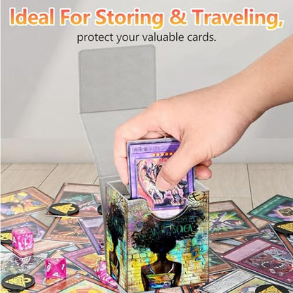 Card Deck Box, Card Storage Box Fits 100+ Single Sleeved Cards, Large Capacity PU Leather Card Storage Box with Strong Magnet for Magic Commander TCG CCG, African Women - color: African Women