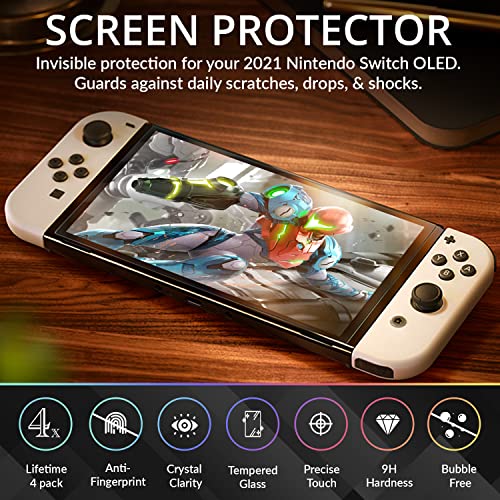 Orzly Glass Screen Protector for Nintendo Switch OLED 2024 Console Accessories (Pack of 4) - Tempered Glass Life time Edition - size: 7"