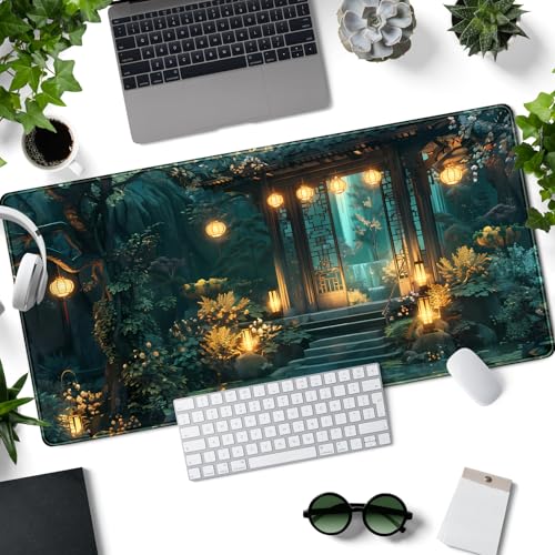 Lofi Desk Mat Japanese Large Mouse Pad Extended Gaming Mousepad XXL Computer Laptop Keyboard Pad Big Mouse Mat Green Aesthetic Desk Pad Office Decor 31.5x15.7 in - color: Green Aesthetic