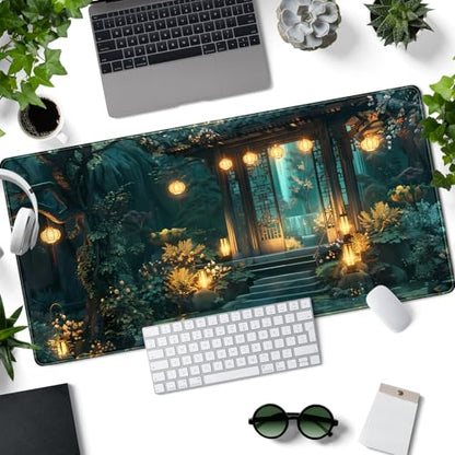 Lofi Desk Mat Japanese Large Mouse Pad Extended Gaming Mousepad XXL Computer Laptop Keyboard Pad Big Mouse Mat Green Aesthetic Desk Pad Office Decor 31.5x15.7 in - color: Green Aesthetic