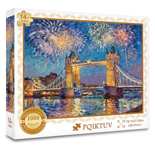 Puzzles for Adults 1000 Pieces Jigsaw Puzzles Impossible Puzzle with Letters on Back City Scene Landscape Puzzle Funny Gift Family Decoration Puzzles for Adults (27.56x19.7 Inch) - color: London Bridge