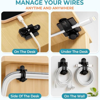 Kanemc Cable Clips Management Under Desk,Adhesive Wire Organizers for Cords | 15 Wire Management Holder with 15 Zip Tie, 15 Screws,Extra 8 Silicone Cable Ties,Cable Clips for Desk,Behind TV, Office,Car
