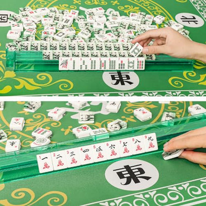 Mahjong Mat,Mahjong Game Table Mat with 3 Dice & Carrying Bag,31.5"x31.5" Green Rubber Anti-Slip Playmat for Mahjong, Card, Board & Tile Games - color: Green
