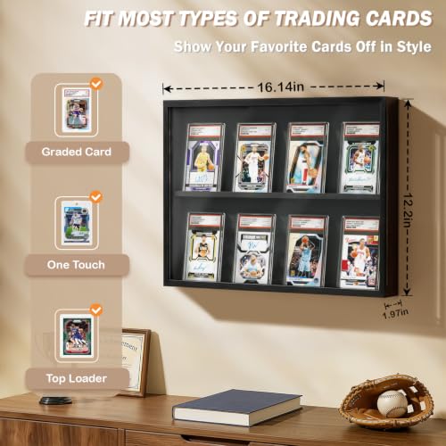 Emfogo Card Display Case, Trading Card Display with Clear View, Wooden Graded Sports Card Display Case Wall Mounted, Baseball Card Display Frame for Trading Card Collection (1 Pack-Black) - size: 2-Layer 1 Pack