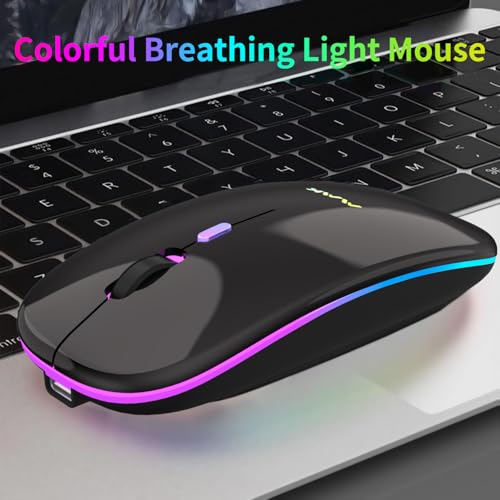 MMK Wireless Bluetooth Mouse, 2.4G Rechargeable Optical Mouse for Laptop | LED Slim Dual Mode (Bluetooth 5.0 and 2.4G) Wireless Mouse for Laptop, PC, Mac OS, Android, Windows (Black) - color: Black