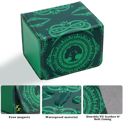 Deck Box for MTG Cards, Trading Commander Deck Case Holds 120+ Sleeved Cards, PU Leather Magnetic Collectible Card Storage Box Fits for TCG Magic Card (Green) - color: Green