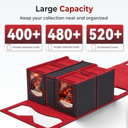 Fabmaker 4 Deck Box Compatible with MTG, Large Capacity Trading Card Storage Box for Comman-der, 5-in-1 Leather Magnetic Closure Card Box with Token Tray, Card Box Compatible with Magic the Gathering