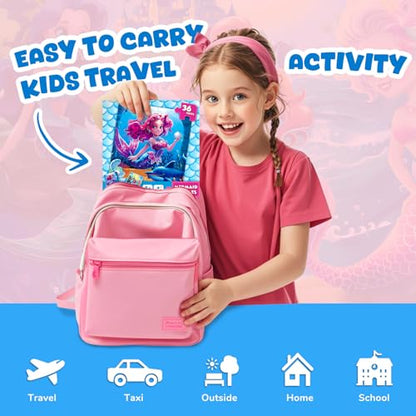 Magnetic Jigsaw Puzzles for Toddlers Kids 3-8 Girls,(3 36-Pieces) Travel Puzzles Toys for Kids Ages 4-6,Take-Along Car Airplane Road Trip Activities Game for 3 4 5 6 7 8 Year Old Birthday Gift,Mermaid - style: Mermaid Princess