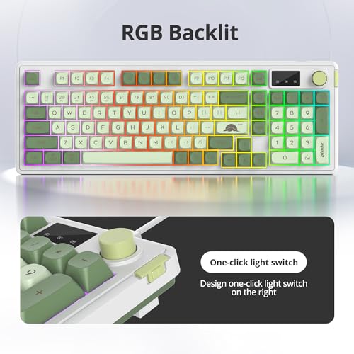 RGB Mechanical Feel Membrane Wireless Keyboard, Wired/Bluetooth/2.4G Silent ABS Ball Cap Gasket Structure Gaming Office Keyboard for PC/Mac/Win(98 Matcha) - color: 98 Matcha