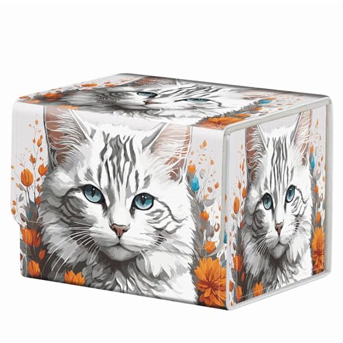 Strong Magnet Card Case Deck Box Mtg Card Box Playing Card Box Magic Deck Box Tcg Up to 200 Cards Creative Pattern Trading Card Storage Box for Collectible Card Games, Long-Haired White Cat - color: Long-Haired White Cat