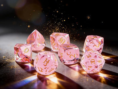 Crystal Amethyst Polyhedral Dice Set for DND (7-Piece) - Hand-Polished Gemstone Gaming Dice for Dungeons and Dragons & Tabletop RPGs, with Gift Case - color: Sj-001