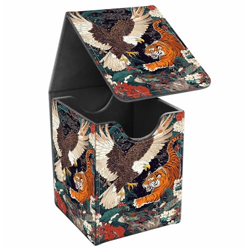Card Deck Box, Card Storage Box Fits 100+ Single Sleeved Cards, Large Capacity PU Leather Card Storage Box with Strong Magnet for Magic Commander TCG/CCG, Eagle And Tiger - color: Eagle And Tiger