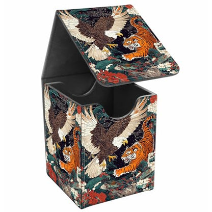 Card Deck Box, Card Storage Box Fits 100+ Single Sleeved Cards, Large Capacity PU Leather Card Storage Box with Strong Magnet for Magic Commander TCG/CCG, Eagle And Tiger - color: Eagle And Tiger