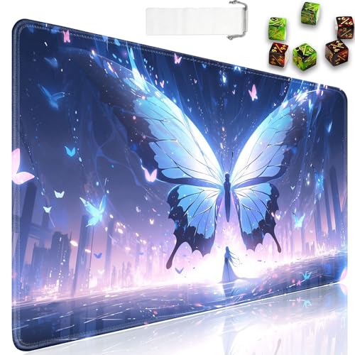 for MTG Playmat + Drawstring Travel Pouch + 6 Dice Counter, for Tabletop Trading Card Game Playmats or Large Mouse Pad, Anti-Slip Rubber 24 x 14 in, Ghost Butterfly for TCG Playmat - color: JV-Playmat-1-F-168
