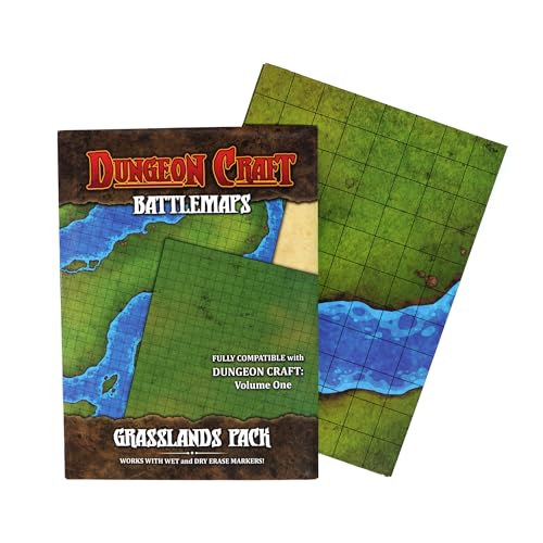 Battlemaps - Double-Sided Laminated DND Mat, Wet & Dry Erase, 24"x33" Grasslands Pack - Custom Box & Loose Leaf by 1985 Games