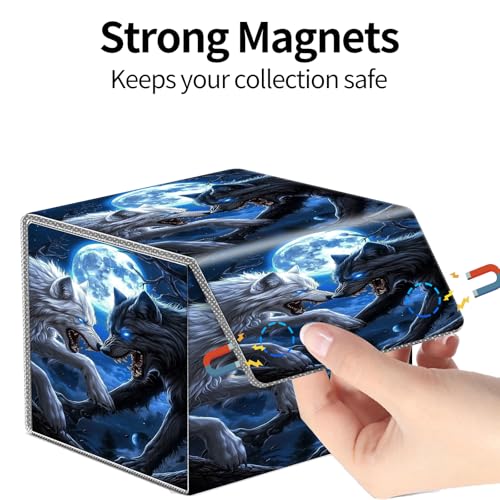 PU Leather Deck Box for MTG Commander Cards, Fits 100+ Double Sleeved Cards, Secure Magnetic Trading Card Storage Case for TCG CCG,Black White Howling Wolves - color: Black White Howling Wolves