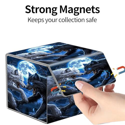 PU Leather Deck Box for MTG Commander Cards, Fits 100+ Double Sleeved Cards, Secure Magnetic Trading Card Storage Case for TCG CCG,Black White Howling Wolves - color: Black White Howling Wolves