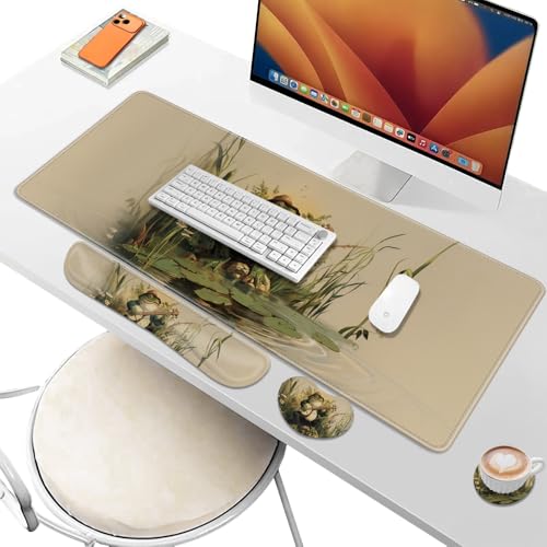 Desk Pad and Keyboard Wrist Rest, Large Mouse Pad + Keyboard Pad+Mouse Wrist Support, Non-Slip Desk Mat Protector for Office, Home 31.5×11.8 Inches Anime Frog - color: Frog