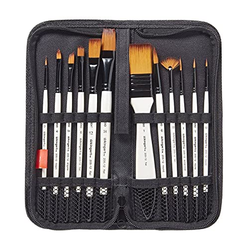 KINGART 12-Piece Professional Acrylic Painting Brush Set – Synthetic Nylon Brushes for Acrylic, Oil, Watercolor, Gouache – Canvas Case - Nail Miniature Detailing & Rock Painting