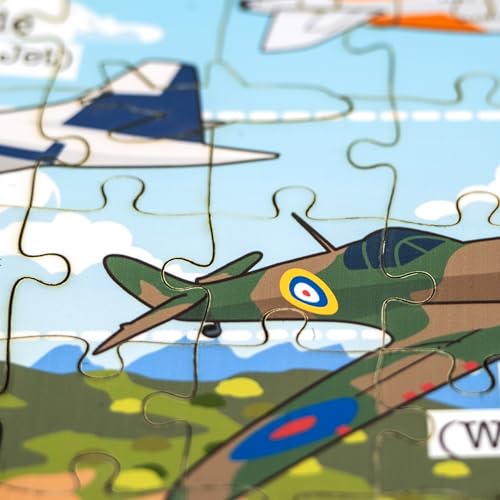 History of Airplanes Wooden Jigsaw Puzzle – 152 Pieces – Educational Aviation Puzzle for Kids (Ages 6–12) – Learn Famous Planes from Wright Flyer to Modern Jets – STEM Gift for Boys & Girls