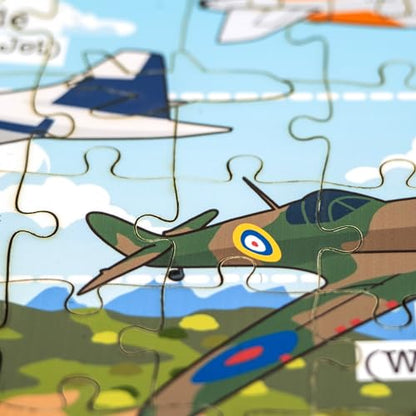 History of Airplanes Wooden Jigsaw Puzzle – 152 Pieces – Educational Aviation Puzzle for Kids (Ages 6–12) – Learn Famous Planes from Wright Flyer to Modern Jets – STEM Gift for Boys & Girls