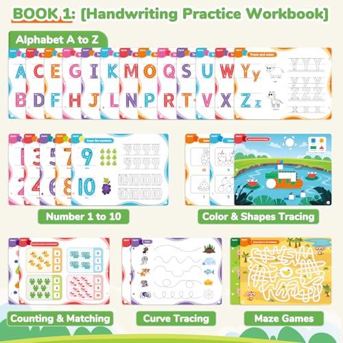 JoyCat Preschool Learning Activities Set (2-Pack) for Toddlers & Kids 3-5 | Letters & Numbers Handwriting Practice Tracing Workbooks for Toddlers & Kids, Birthday Gifts for Girls and Boys Ages 3-5 - style: 6. Seek & Find+Trace & Write