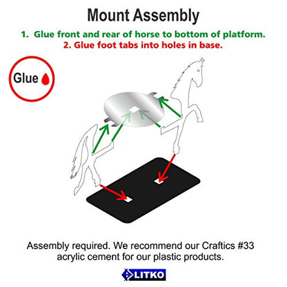LITKO Horse Mount | Compatible with D&D & Pathfinder | 25x50mm | White | Turns a 30mm (1.25-inch) hero into a saddled rider | Rectangular base | Includes steed + clear acrylic base | Glue assembly - color: White, style: 25x50mm Base