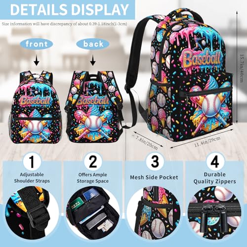 Baseball School Backpack for Kids Boys Ice Cream Sports Baseball Backpack for Girls Boys Children Elementary Middle School Students Bookbag Travel Back Pack - color: Ice Cream Baseball