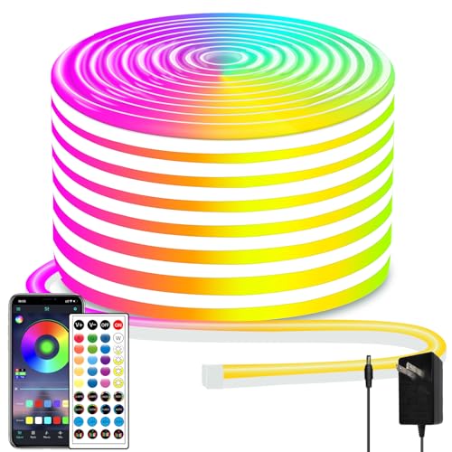 segrass 50ft Led Neon Rope Lights,Control with App/Remote,Flexible Led Rope Lights IP67 Outdoor RGB Neon Lights Waterproof,Music Sync Color Changing, led Lights for Bedroom Indoor - size: 50FT
