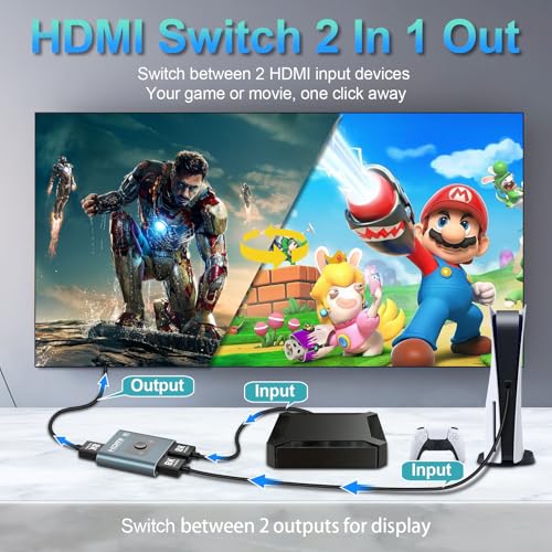 4K 120Hz HDMI Switch, 8K 60Hz HDMI 2.1 2-in-1/1-in-2 Switcher Splitter | Bi-Directional Aluminum HDMI Selector 48Gbps High Resolution Switch Capable for Gaming, PS5, Xbox, HDR10, Dolby Vision