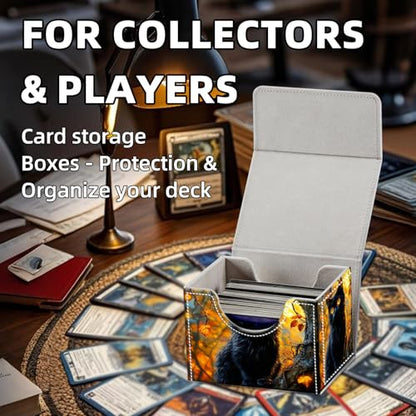 Trading Card Storage Box, Holds 100+ for MTG Cards, Premium PU Leather with Magnetic Closure, Black Cat In Autumn Tree Durable Deck Box for Magic the Gathering, Trading Card Games - color: Black Cat In Autumn Tree