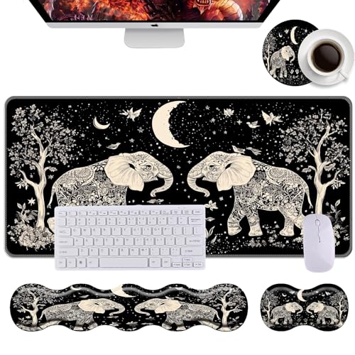 Keyboard Wrist Rest+Mouse Wrist Pad+Desk Pad Set,Memory Foam Ergonomic Easy Typing Pain Relief for Computer Laptop Office Home - Cute Elephant - color: Cute Elephant