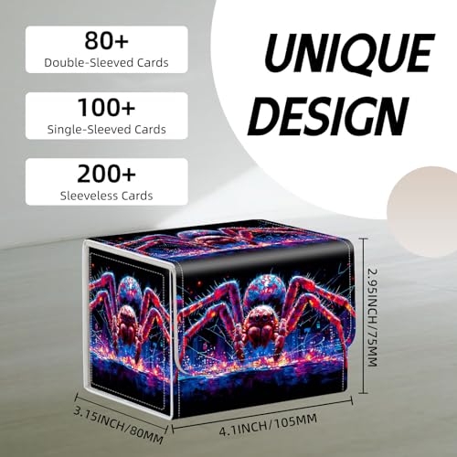 Trading Card Storage Box, Holds 100+ for MTG Cards, PU Leather with Magnetic Closure, Giant Red Spider in Neon City Durable Deck Box for Magic the Gathering, Trading Card Games - color: Giant Red Spider in Neon City